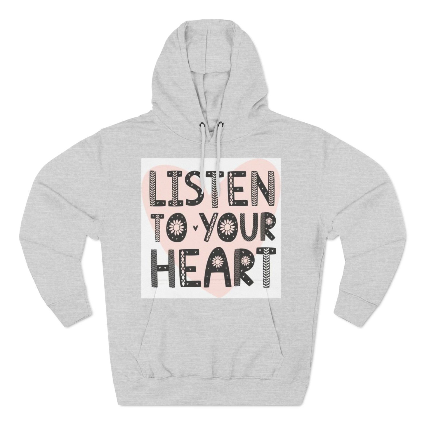 RDK Unisex Listen To Your Heart Printed Three-Panel Fleece Hoodie Jumper Hood