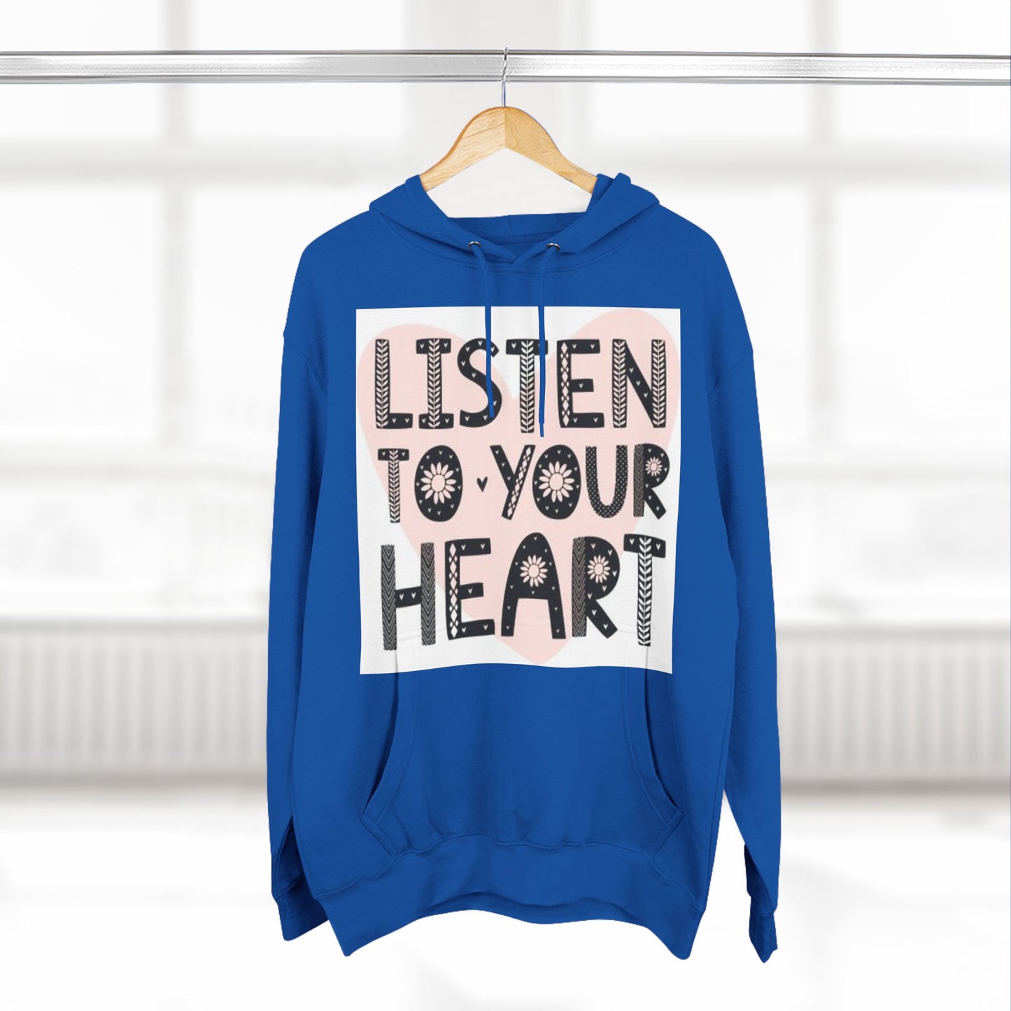 RDK Unisex Listen To Your Heart Printed Three-Panel Fleece Hoodie Jumper Hood