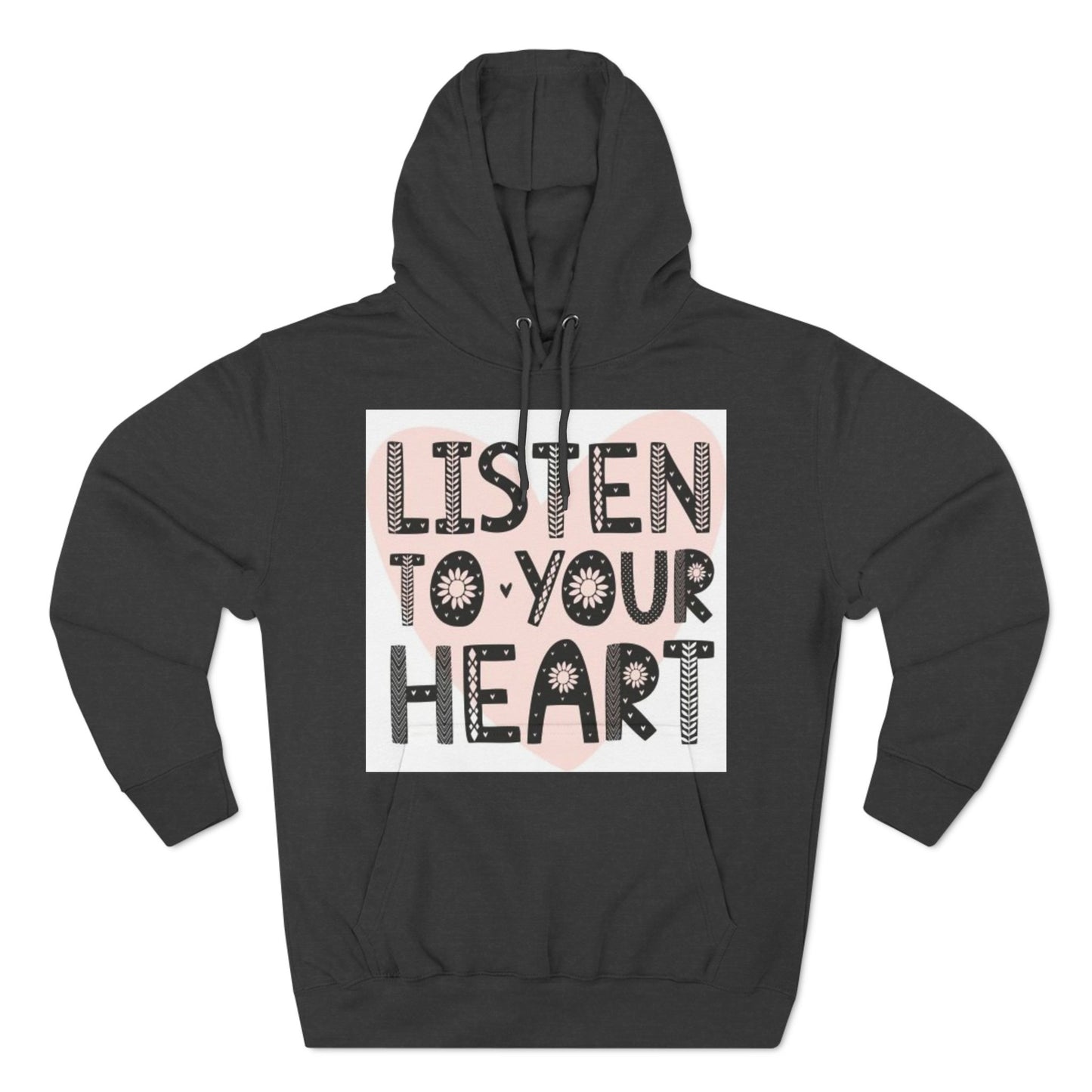 RDK Unisex Listen To Your Heart Printed Three-Panel Fleece Hoodie Jumper Hood