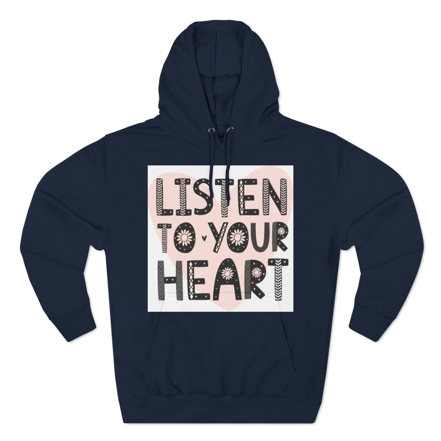 RDK Unisex Listen To Your Heart Printed Three-Panel Fleece Hoodie Jumper Hood