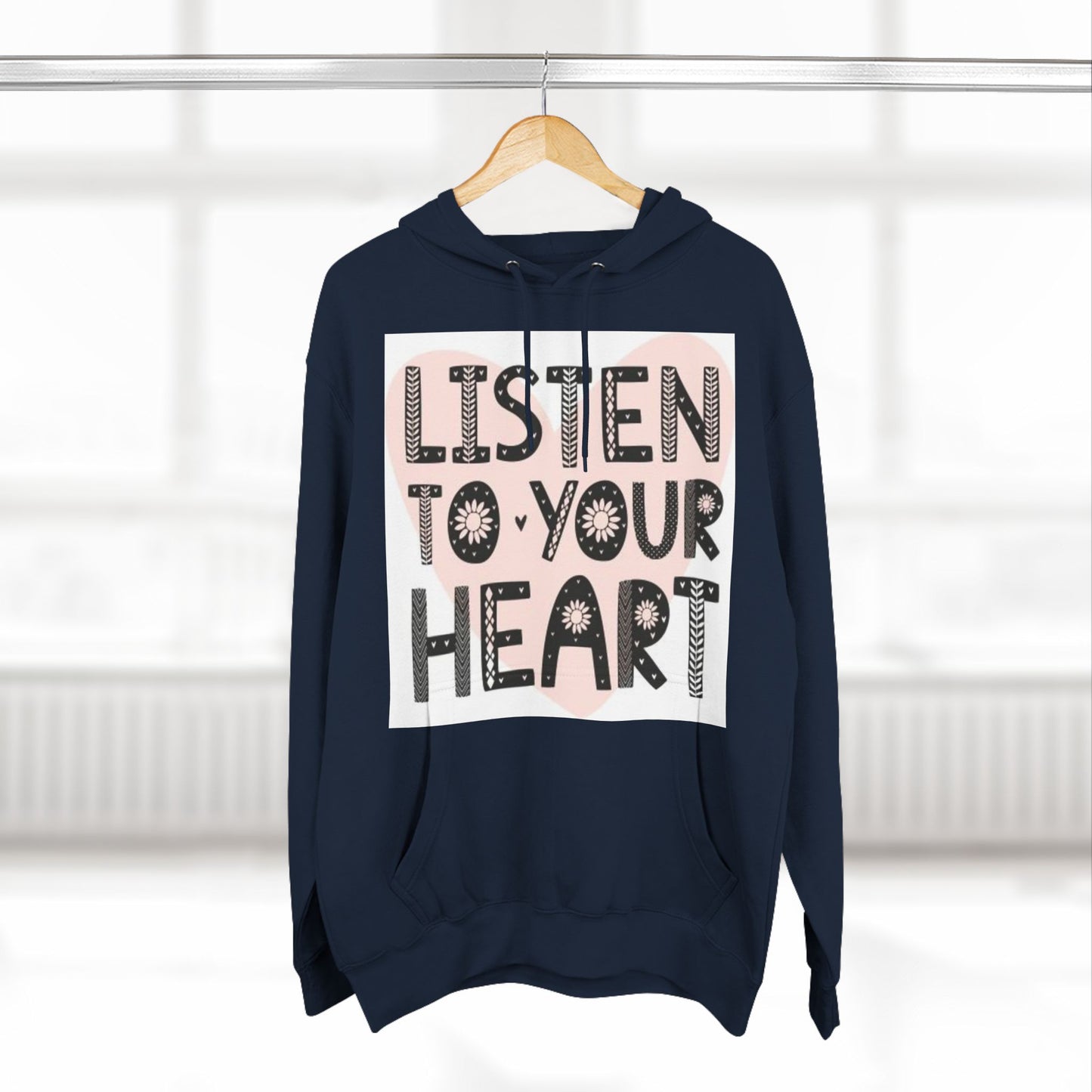 RDK Unisex Listen To Your Heart Printed Three-Panel Fleece Hoodie Jumper Hood