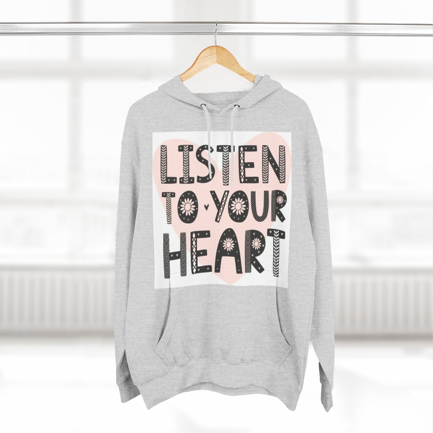 RDK Unisex Listen To Your Heart Printed Three-Panel Fleece Hoodie Jumper Hood