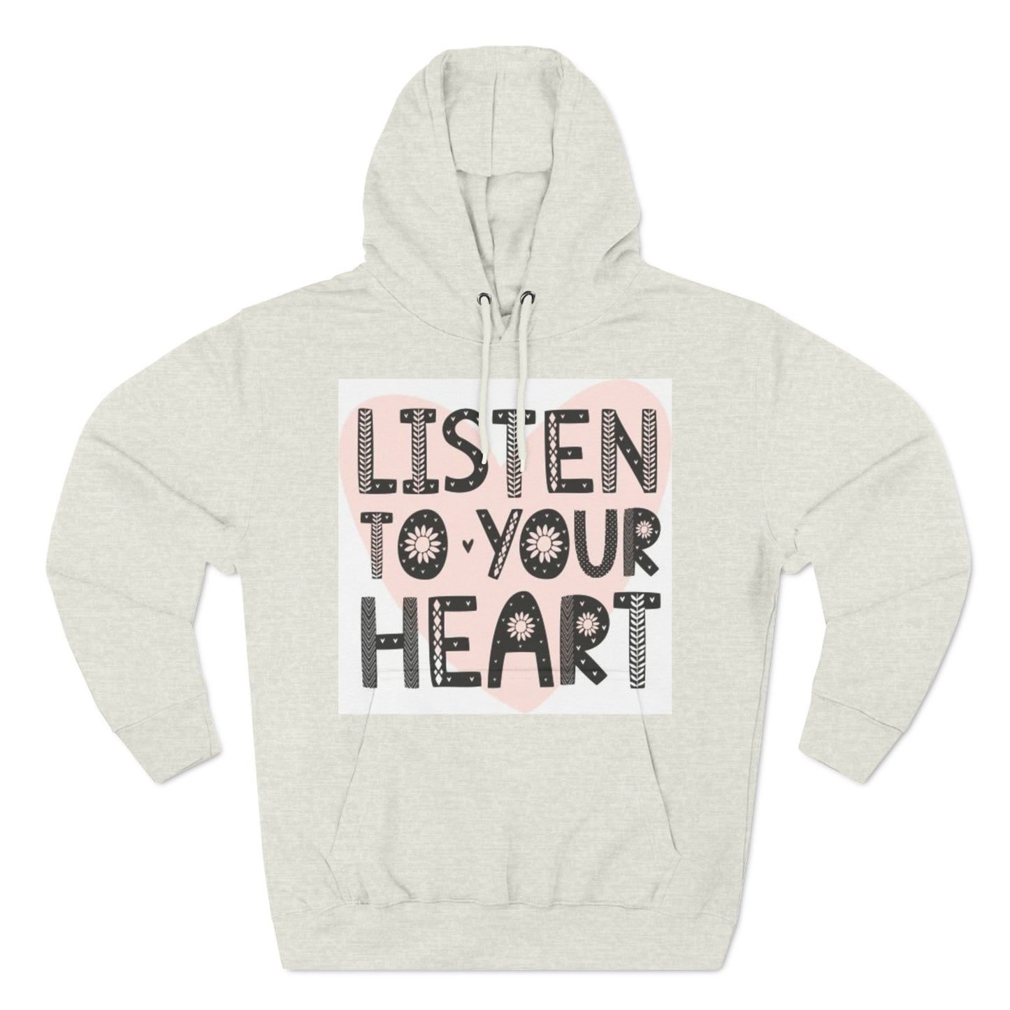 RDK Unisex Listen To Your Heart Printed Three-Panel Fleece Hoodie Jumper Hood