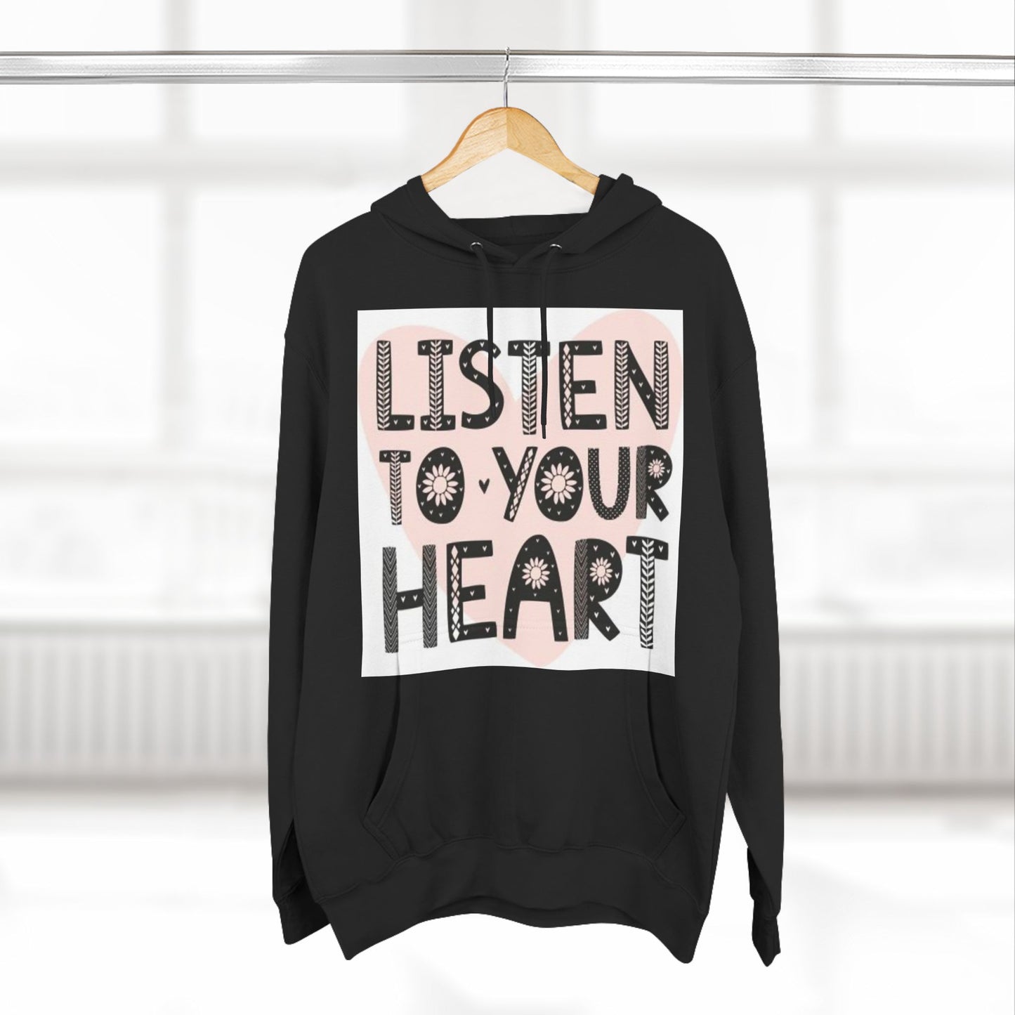 RDK Unisex Listen To Your Heart Printed Three-Panel Fleece Hoodie Jumper Hood