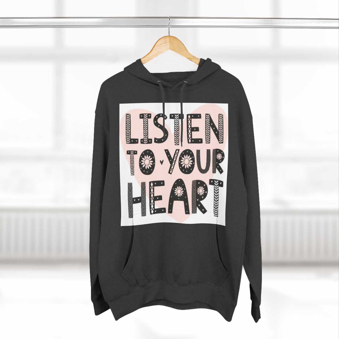 RDK Unisex Listen To Your Heart Printed Three-Panel Fleece Hoodie Jumper Hood