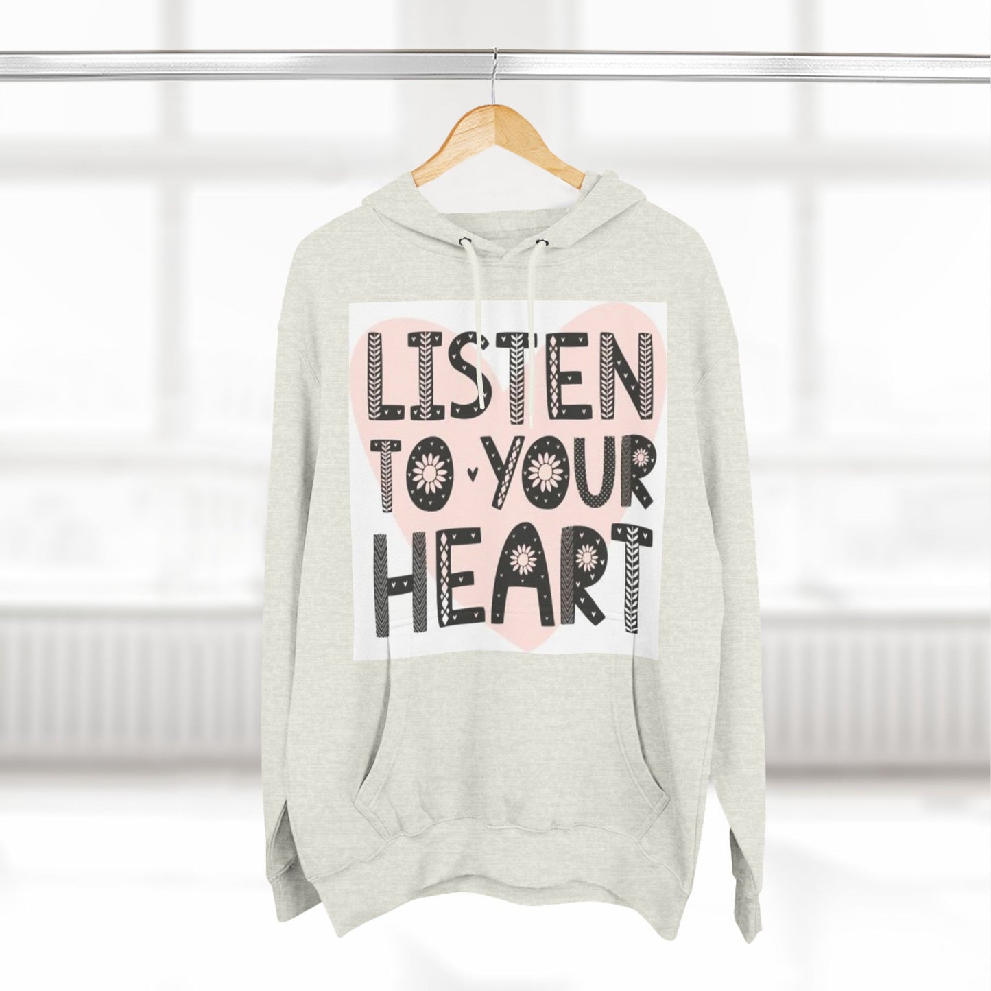 RDK Unisex Listen To Your Heart Printed Three-Panel Fleece Hoodie Jumper Hood