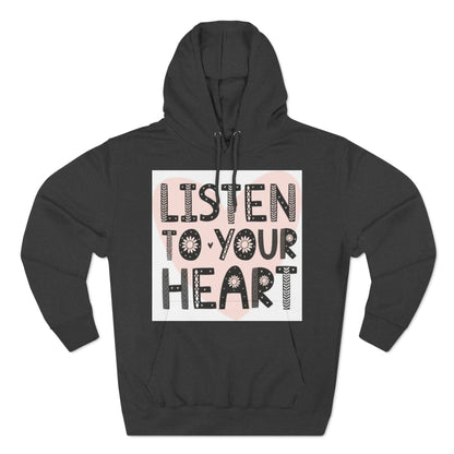 RDK Unisex Listen To Your Heart Printed Three-Panel Fleece Hoodie Jumper Hood