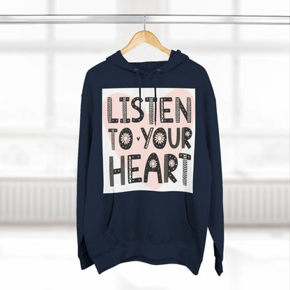 RDK Unisex Listen To Your Heart Printed Three-Panel Fleece Hoodie Jumper Hood