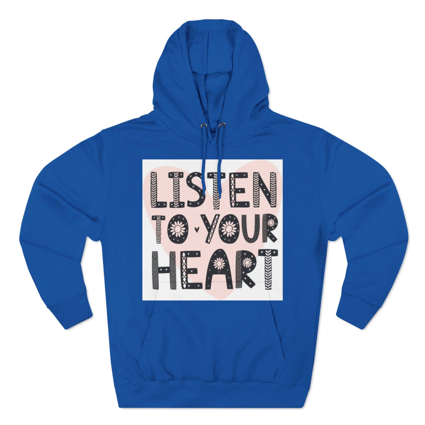 RDK Unisex Listen To Your Heart Printed Three-Panel Fleece Hoodie Jumper Hood