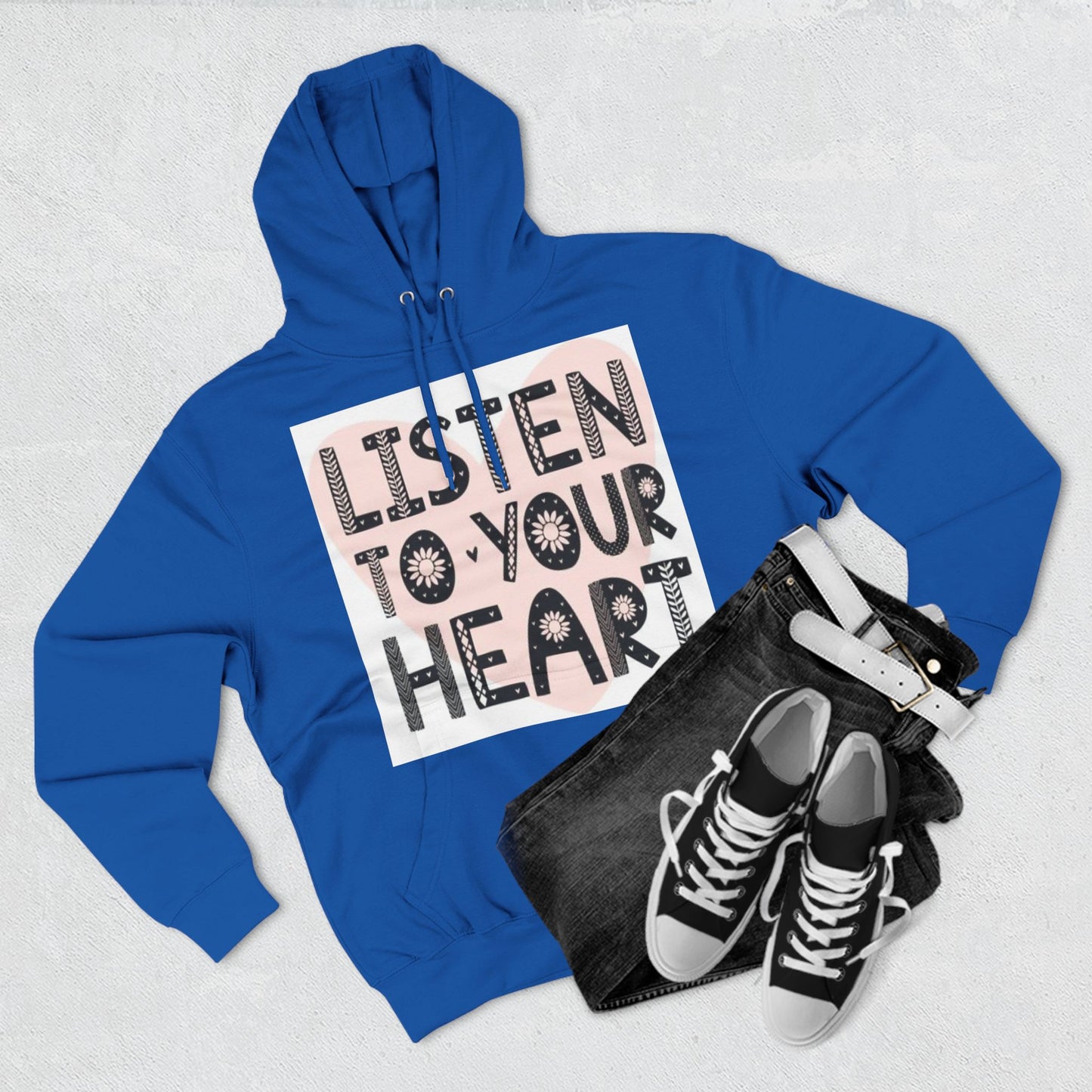 RDK Unisex Listen To Your Heart Printed Three-Panel Fleece Hoodie Jumper Hood