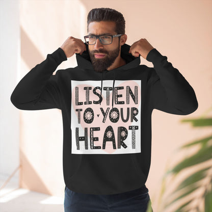 RDK Unisex Listen To Your Heart Printed Three-Panel Fleece Hoodie Jumper Hood